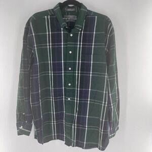 Daniel Cremieux Mens Green Plaid Checks Button Up‎ Long Sleeve Casual Shirt L